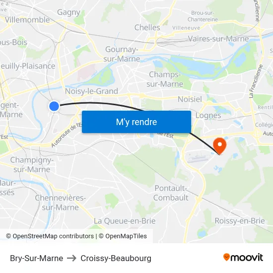 Bry-Sur-Marne to Croissy-Beaubourg map