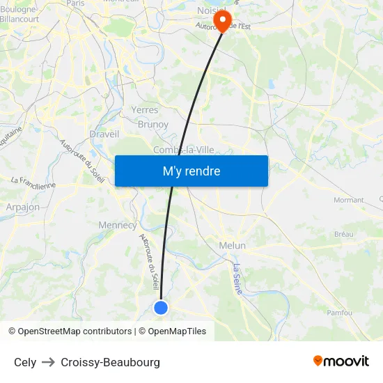 Cely to Croissy-Beaubourg map