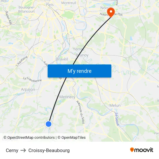 Cerny to Croissy-Beaubourg map