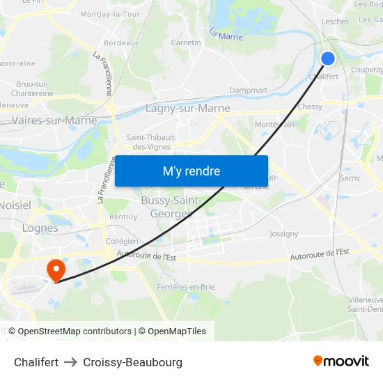 Chalifert to Croissy-Beaubourg map