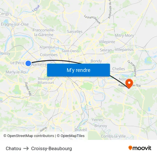 Chatou to Croissy-Beaubourg map