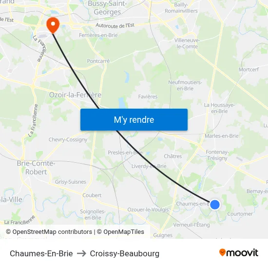 Chaumes-En-Brie to Croissy-Beaubourg map