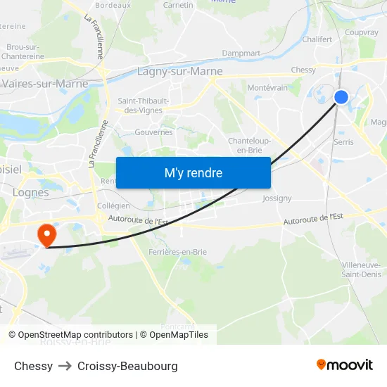 Chessy to Croissy-Beaubourg map