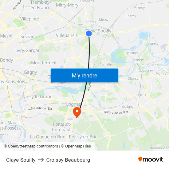 Claye-Souilly to Croissy-Beaubourg map