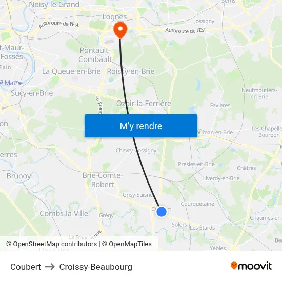 Coubert to Croissy-Beaubourg map