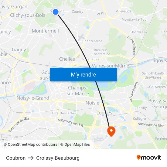 Coubron to Croissy-Beaubourg map