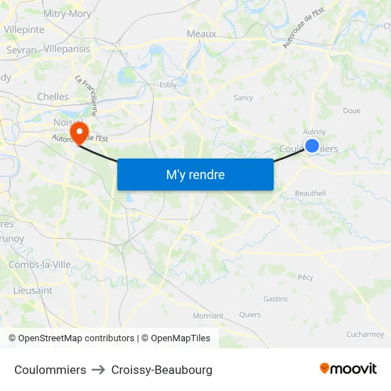Coulommiers to Croissy-Beaubourg map