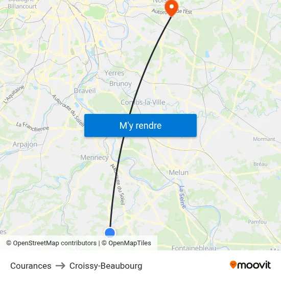 Courances to Croissy-Beaubourg map
