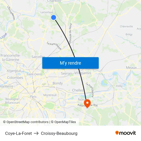 Coye-La-Foret to Croissy-Beaubourg map
