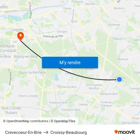 Crevecoeur-En-Brie to Croissy-Beaubourg map