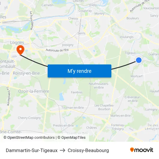 Dammartin-Sur-Tigeaux to Croissy-Beaubourg map