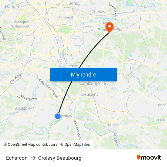 Echarcon to Croissy-Beaubourg map