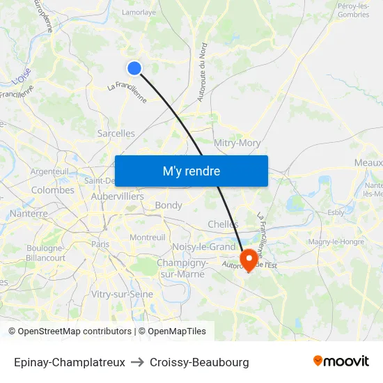Epinay-Champlatreux to Croissy-Beaubourg map