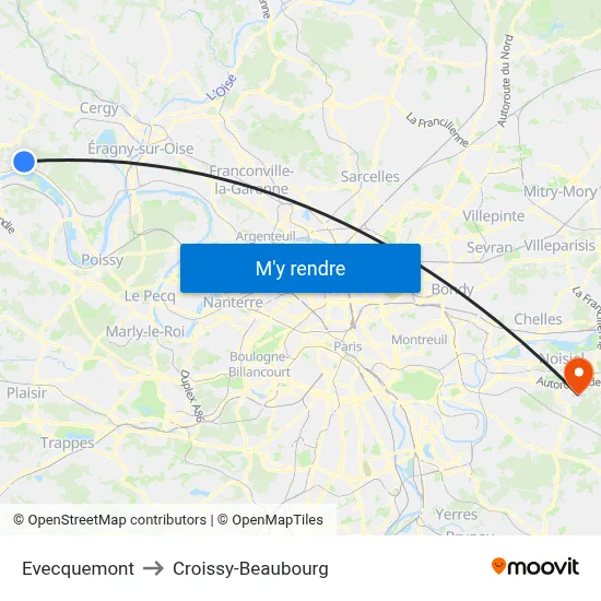 Evecquemont to Croissy-Beaubourg map