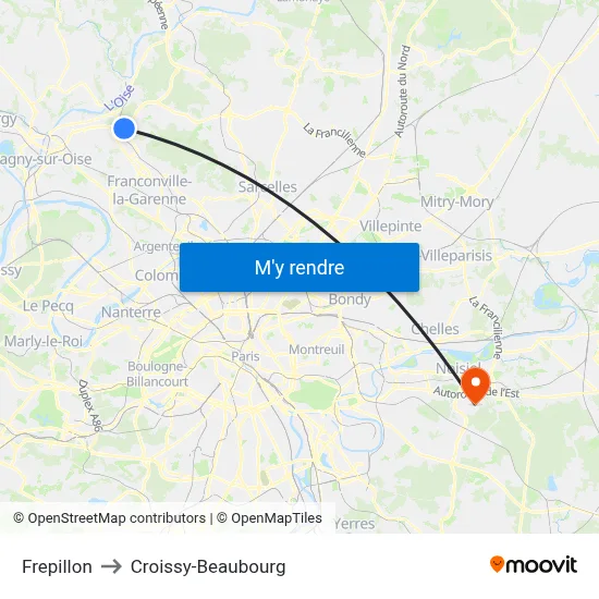 Frepillon to Croissy-Beaubourg map