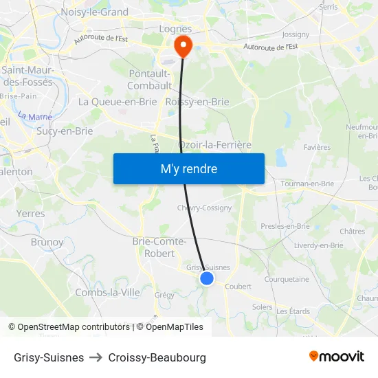 Grisy-Suisnes to Croissy-Beaubourg map