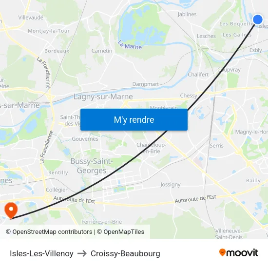 Isles-Les-Villenoy to Croissy-Beaubourg map