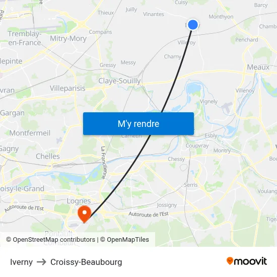 Iverny to Croissy-Beaubourg map
