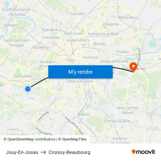 Jouy-En-Josas to Croissy-Beaubourg map