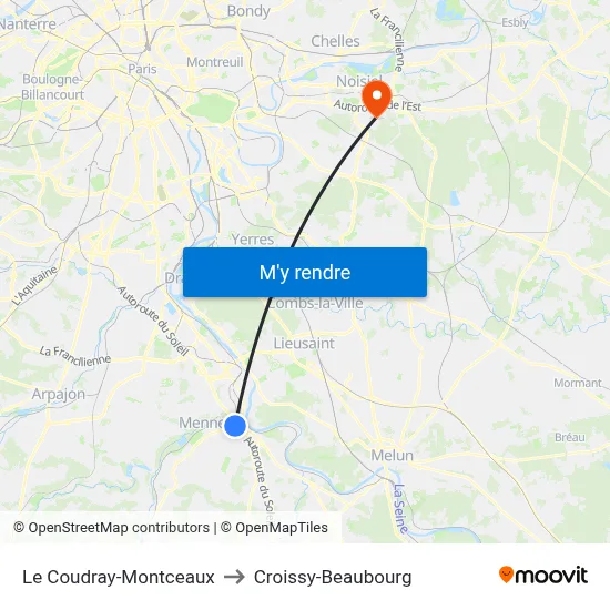 Le Coudray-Montceaux to Croissy-Beaubourg map