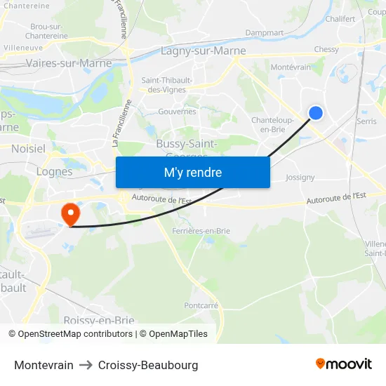 Montevrain to Croissy-Beaubourg map