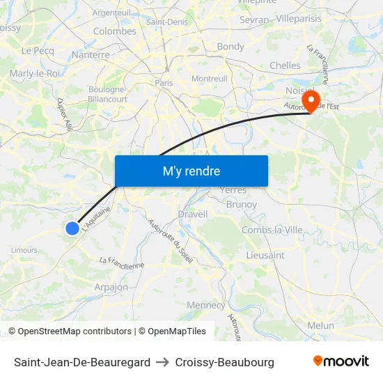 Saint-Jean-De-Beauregard to Croissy-Beaubourg map