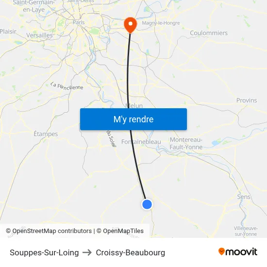 Souppes-Sur-Loing to Croissy-Beaubourg map
