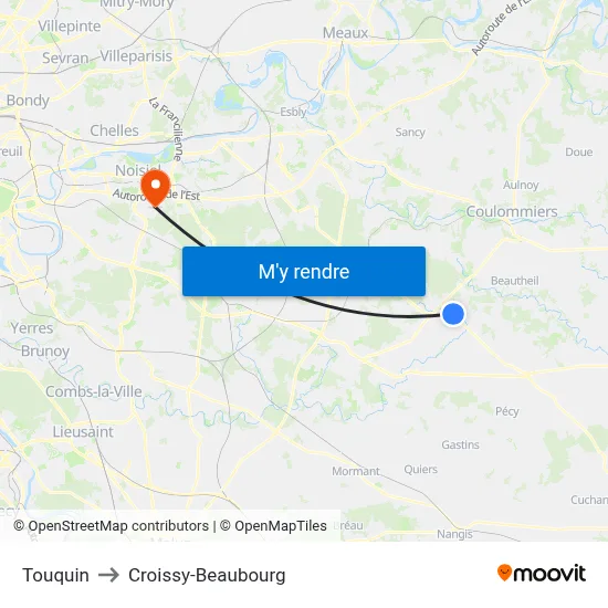 Touquin to Croissy-Beaubourg map