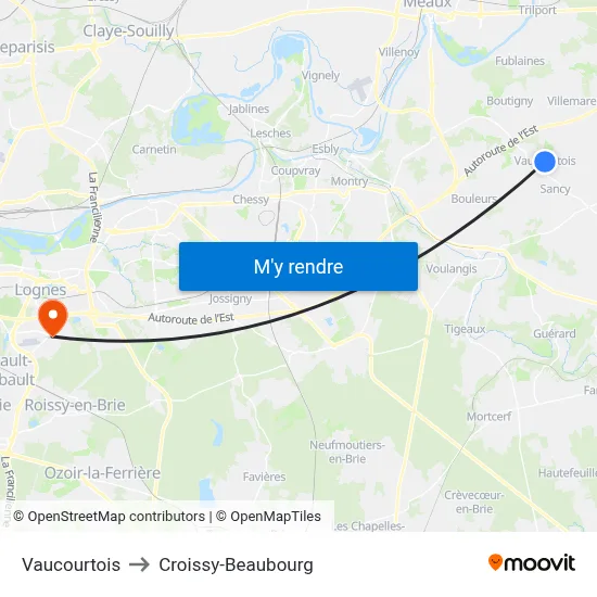 Vaucourtois to Croissy-Beaubourg map
