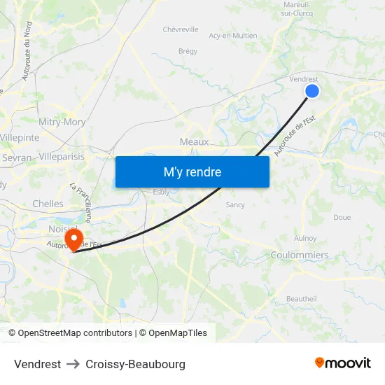 Vendrest to Croissy-Beaubourg map