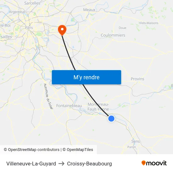 Villeneuve-La-Guyard to Croissy-Beaubourg map