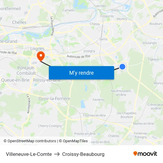 Villeneuve-Le-Comte to Croissy-Beaubourg map