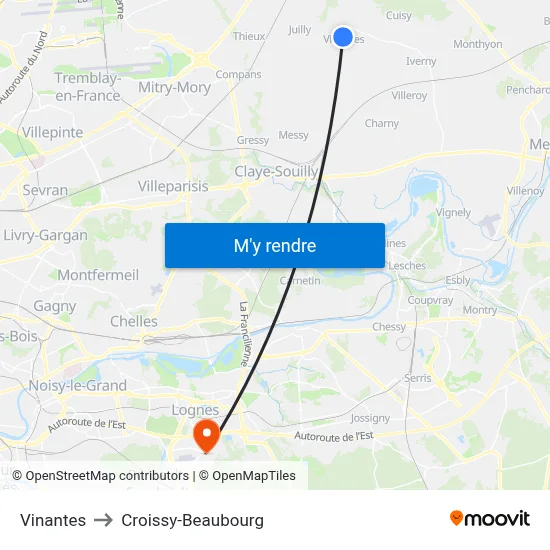 Vinantes to Croissy-Beaubourg map