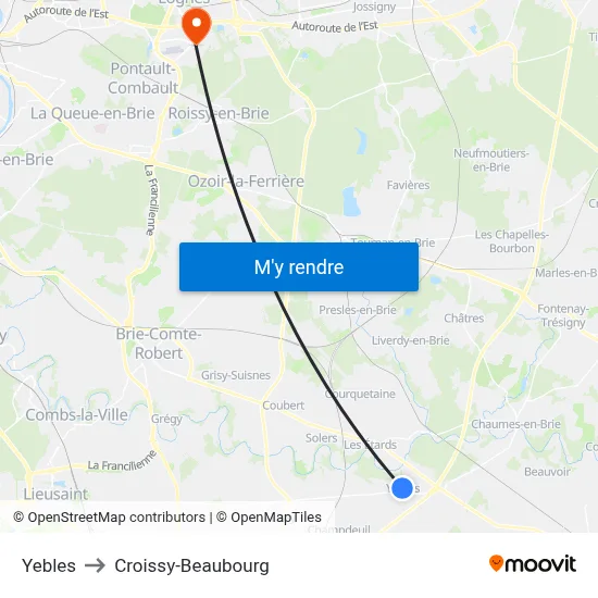 Yebles to Croissy-Beaubourg map