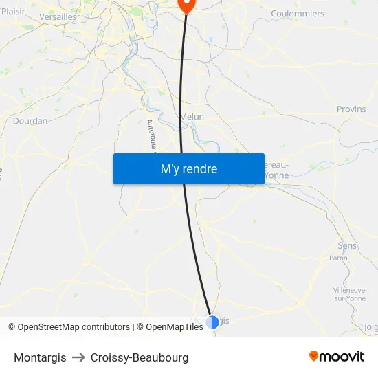 Montargis to Croissy-Beaubourg map