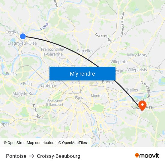 Pontoise to Croissy-Beaubourg map