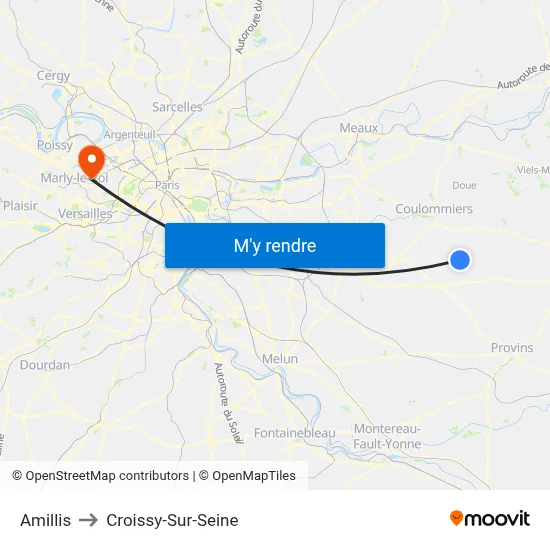 Amillis to Croissy-Sur-Seine map