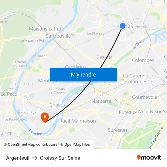 Argenteuil to Croissy-Sur-Seine map