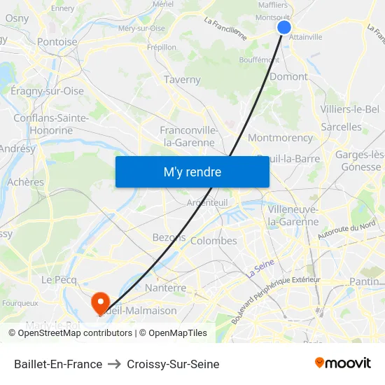 Baillet-En-France to Croissy-Sur-Seine map