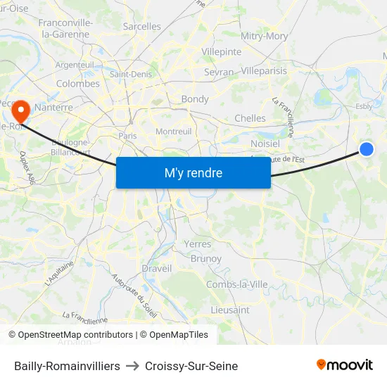 Bailly-Romainvilliers to Croissy-Sur-Seine map
