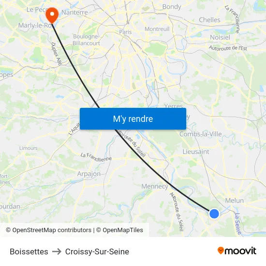 Boissettes to Croissy-Sur-Seine map