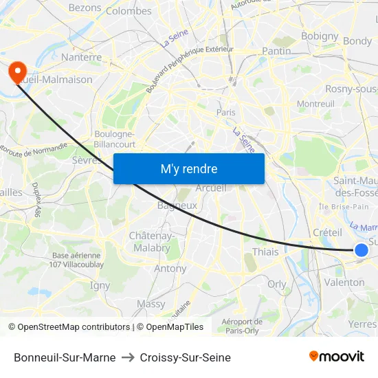 Bonneuil-Sur-Marne to Croissy-Sur-Seine map