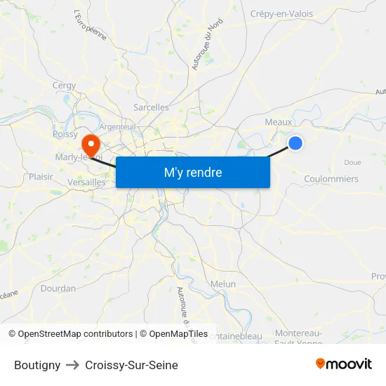 Boutigny to Croissy-Sur-Seine map