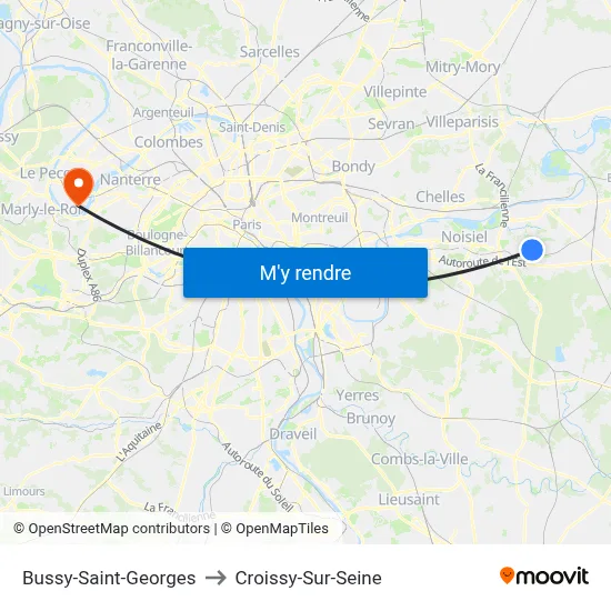 Bussy-Saint-Georges to Croissy-Sur-Seine map