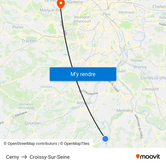 Cerny to Croissy-Sur-Seine map