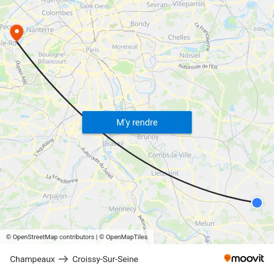 Champeaux to Croissy-Sur-Seine map