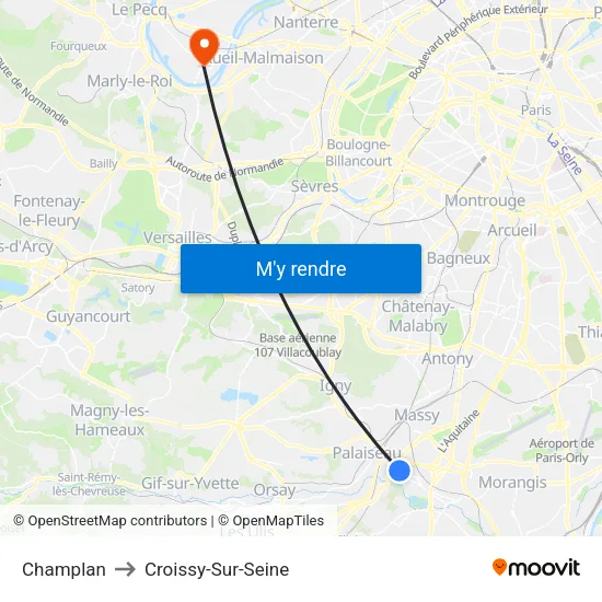 Champlan to Croissy-Sur-Seine map