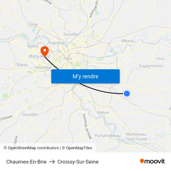 Chaumes-En-Brie to Croissy-Sur-Seine map