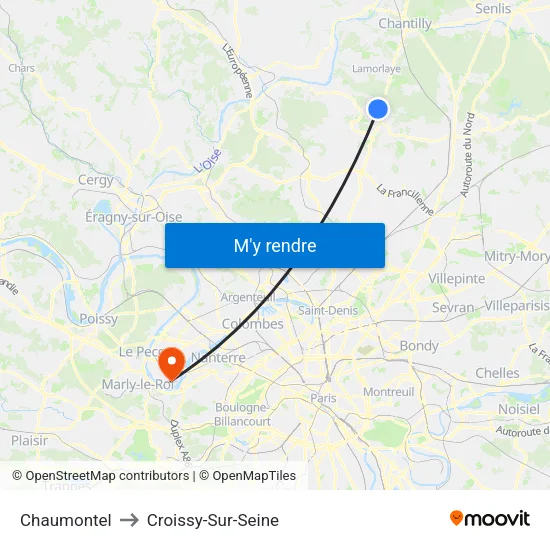 Chaumontel to Croissy-Sur-Seine map