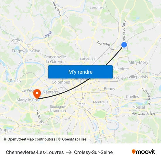 Chennevieres-Les-Louvres to Croissy-Sur-Seine map